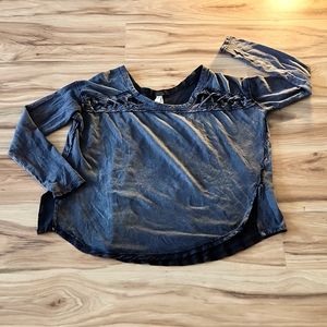 We The Free Long Sleeve Top with Edge Lace Up Detail Dark Gray